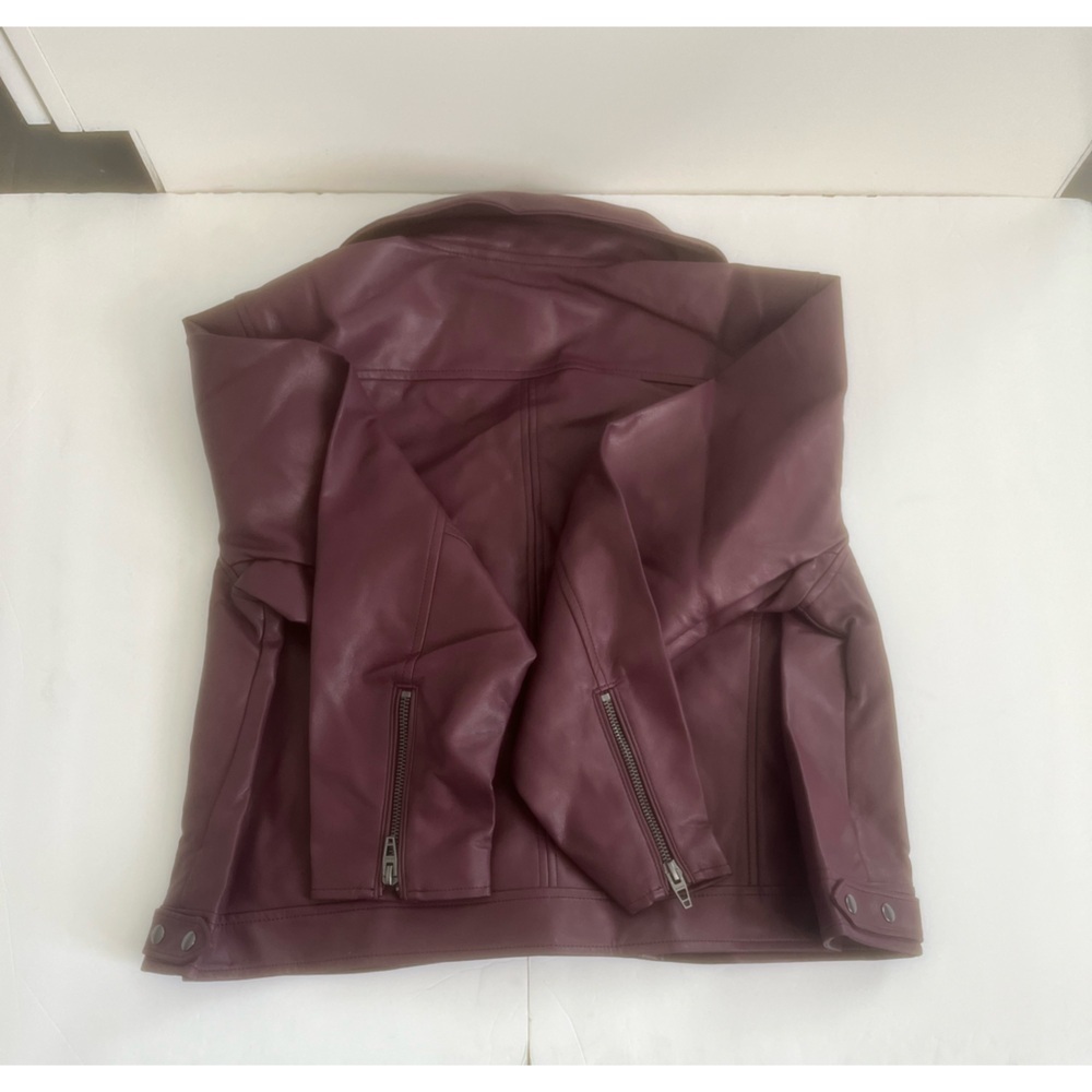 [BLANKNYC] Luxury High Collar Burgundy Faux Leather Moto Jacket Plus Size 2X 3X - Picture 5 of 5